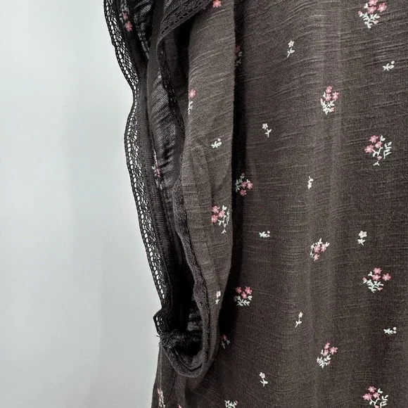 Lucky Brand Shirt Top Womens Medium Peplum Floral Cottage Rayon Lace Crop Button - Picture 7 of 11